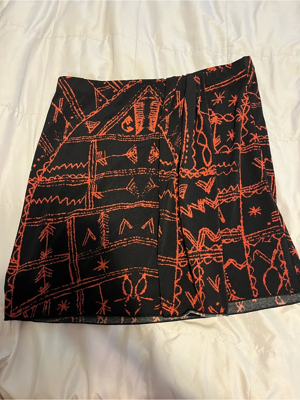 Black Mini Skirt with Red Graphic Print